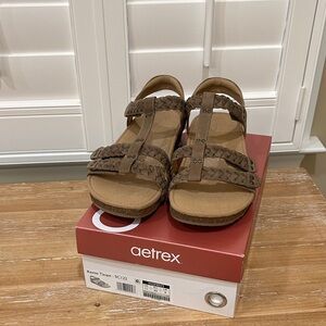 Aetrex Women’s Reese Gladiator Braided Sandals in Taupe